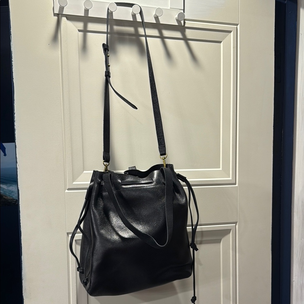 Madewell Black Leather Drawstring Transport Tote